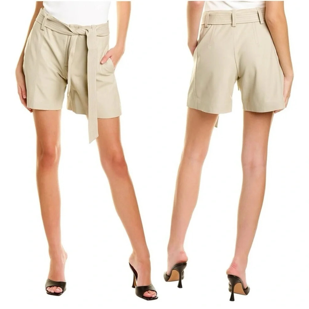 Vince Stitched Belt Leather Shorts in light dove